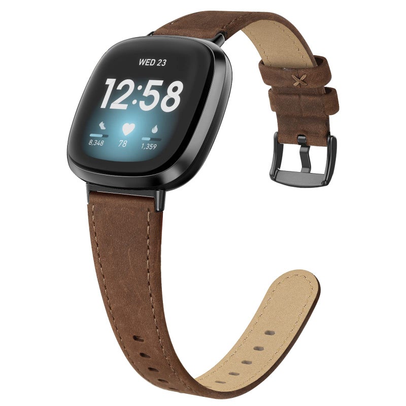 EDIMENS Leather Bands Compatible for Fitbit Versa 3 Fitbit Versa 4 Fitbit Sense for Women Men Genuine Leather Bands Replacement Wristbands Straps Compatible with Versa 3 Versa 4 Sense