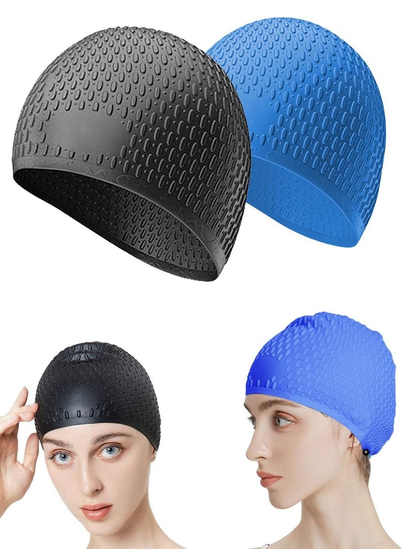 ISHWAZ Pack Of 2 Silicone Swim Cap, 3D Ergonomic Beautiful Design for Men, Girls, Ideal for Curly Short Medium Long Hair, Protecting Hair from Chlorine, Bacteria, Sand in the Water, Odorless And Comfortable - Image 1