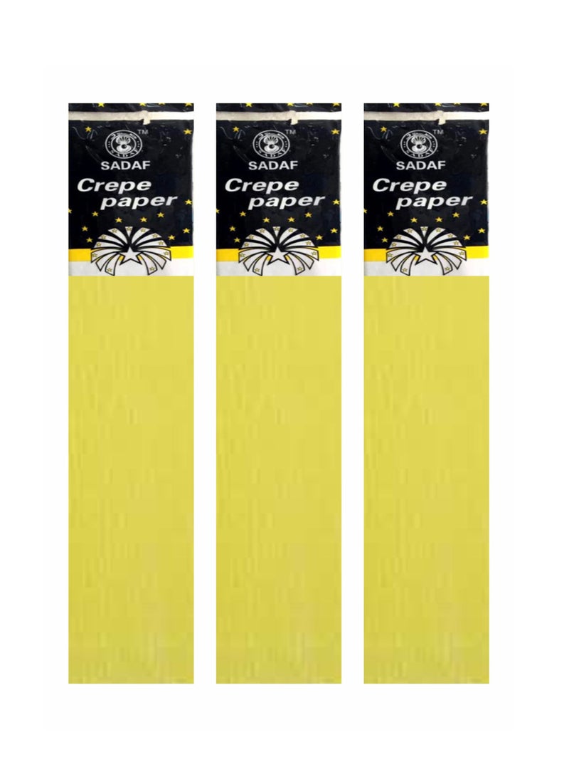Sadaf Crepe Paper For Art Light Yellow Colour 50x200cm Size (Pack of 3) - Image 1