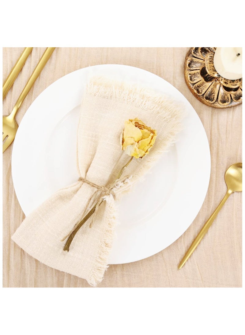 RTYY 10 قطع من مناديل قماشية من القطن والكتان، مناديل قماشية مصنوعة يدويًا مع هامش من القماش الناعم المجعد، مناديل عشاء ريفية قابلة للغسل من القماش متعدد الاستخدامات مصنوعة يدويًا مربعة الشكل ذات هامش للعشاء وحفلات الزفاف والحفلات 32 × 32 سم - Image 3