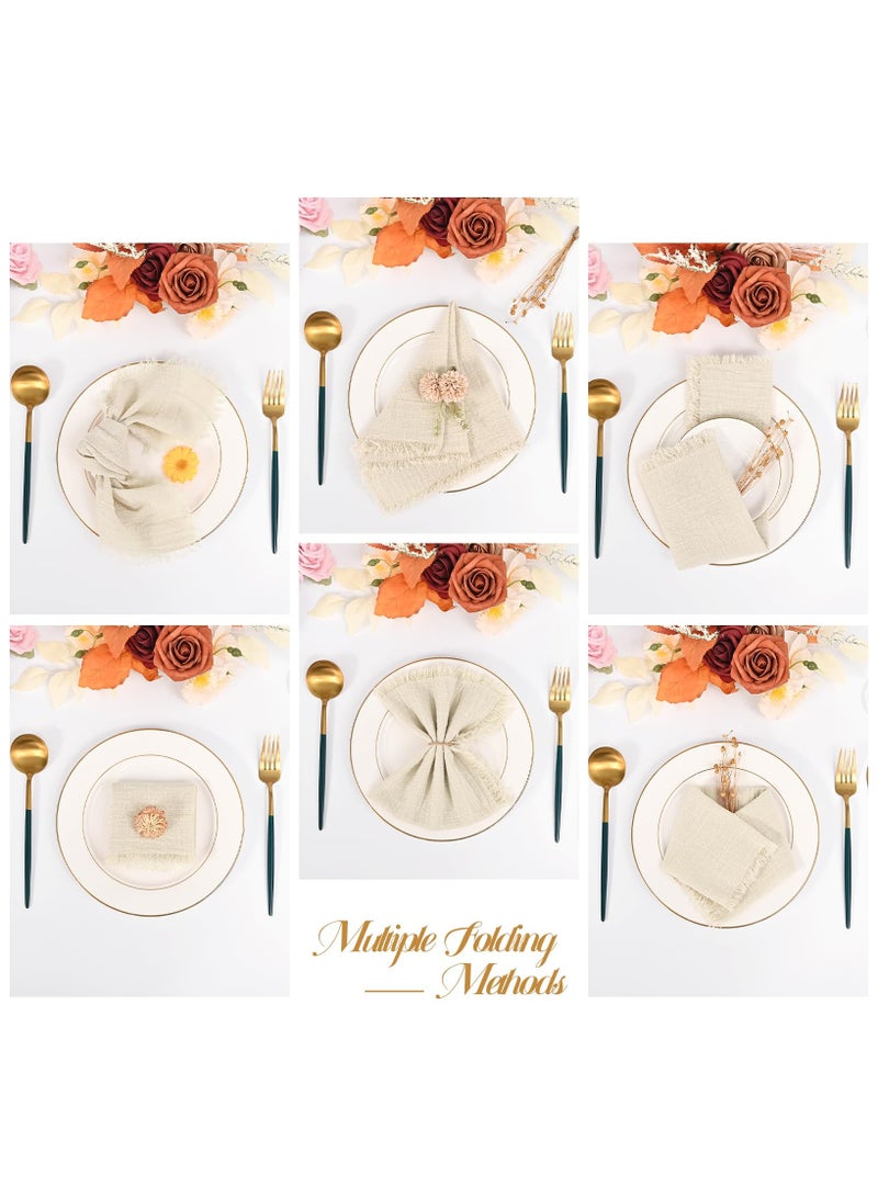 RTYY 10 قطع من مناديل قماشية من القطن والكتان، مناديل قماشية مصنوعة يدويًا مع هامش من القماش الناعم المجعد، مناديل عشاء ريفية قابلة للغسل من القماش متعدد الاستخدامات مصنوعة يدويًا مربعة الشكل ذات هامش للعشاء وحفلات الزفاف والحفلات 32 × 32 سم - Image 5