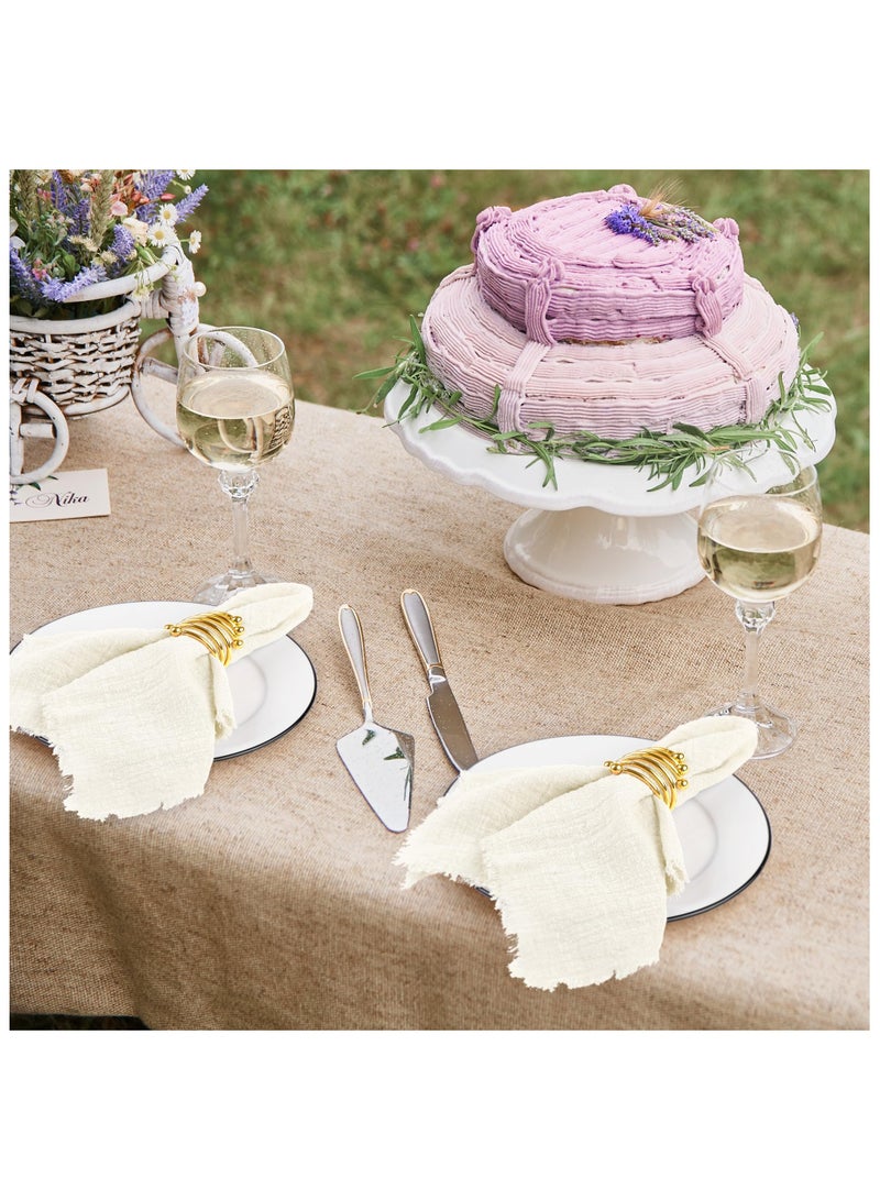 RTYY 10 قطع من مناديل قماشية من القطن والكتان، مناديل قماشية مصنوعة يدويًا مع هامش من القماش الناعم المجعد، مناديل عشاء ريفية قابلة للغسل من القماش متعدد الاستخدامات مصنوعة يدويًا مربعة الشكل ذات هامش للعشاء وحفلات الزفاف والحفلات 32 × 32 سم - Image 4