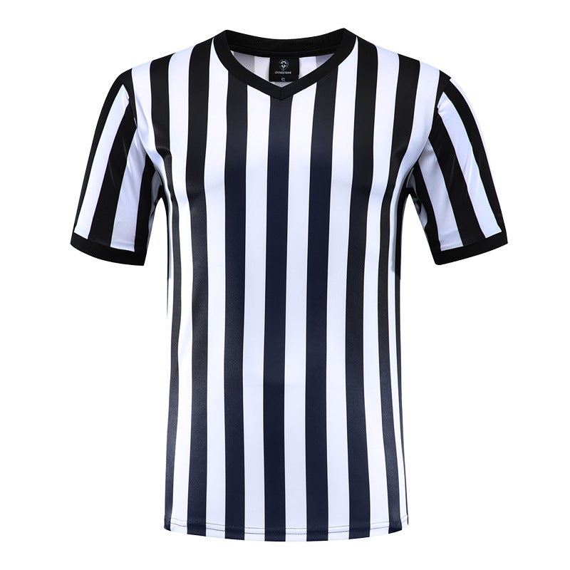 Generic Referee Soccer Uniform Set Black White Stripe V-neck