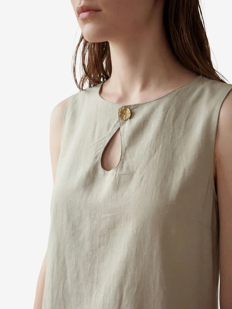 MY FASHION Sage Green MY FASHION Cut Out Detailed Mini Dress with Pockets for Women | Best Price UAE