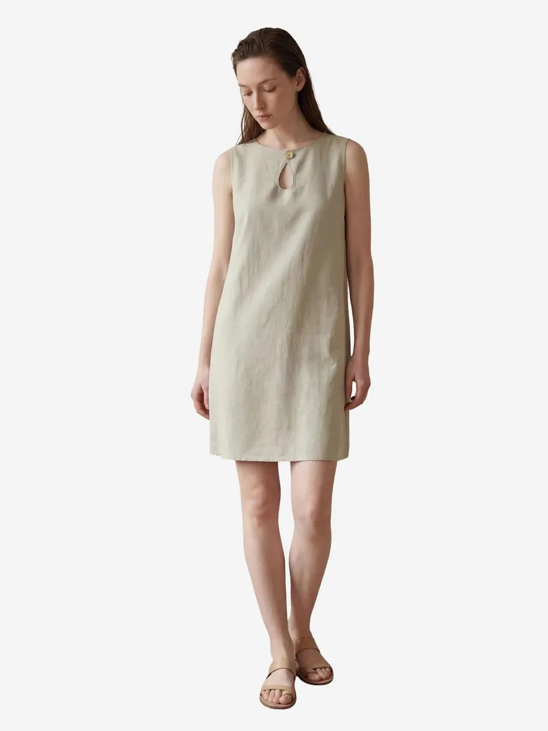 MY FASHION Sage Green MY FASHION Cut Out Detailed Mini Dress with Pockets for Women | Best Price UAE