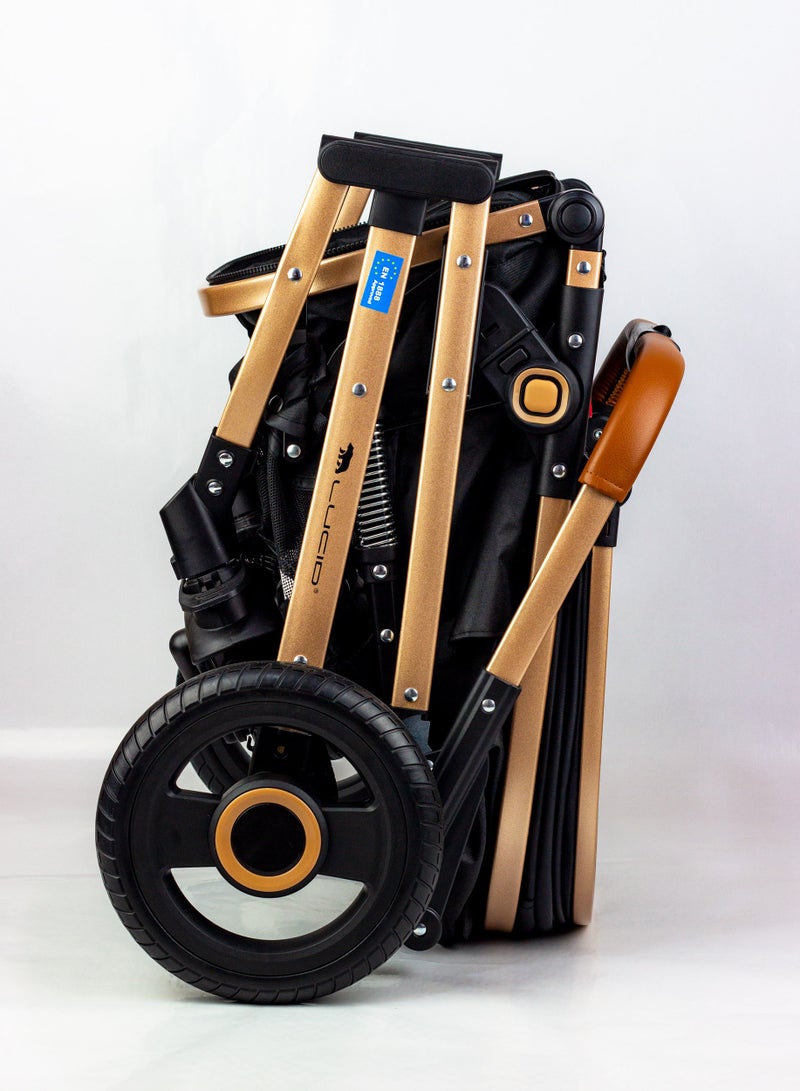 لوسيد عربة أطفال سينا، عربة أطفال فاخرة بمظلة وغطاء جلد من لوسيد أبيض - Image 4