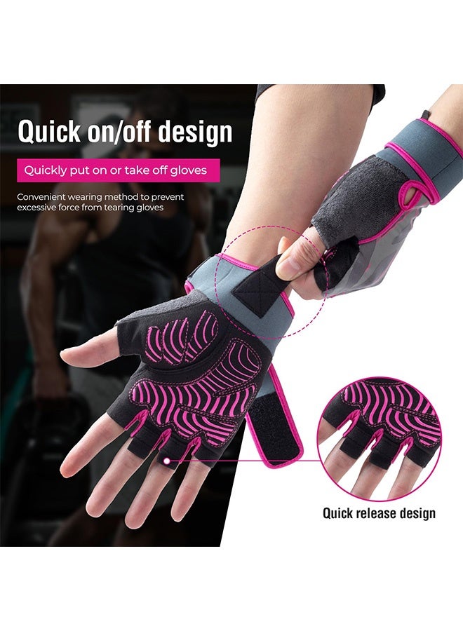 CAMPANAS Gym Hand Gloves with Wrist Support – Adjustable Half-Finger Weight Lifting Gloves for Men & Women, Non-Slip Breathable Workout Gloves for Fitness, CrossFit, Cycling & Powerlifting(Pink) - Image 3