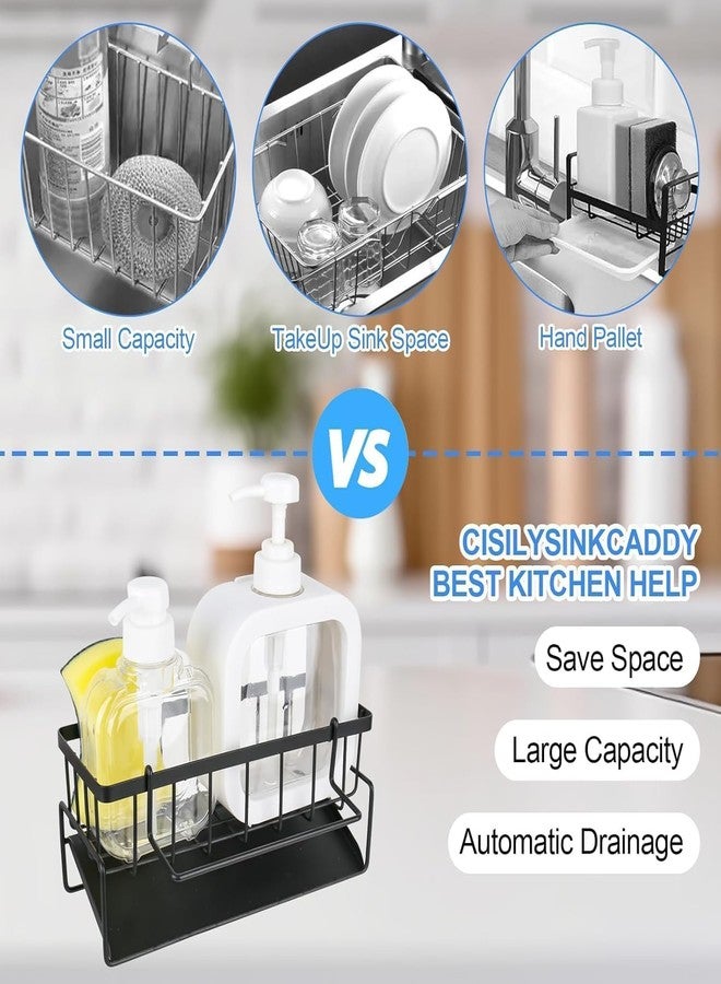 Akshify Kitchen Sink Organizer Caddy – Auto Draining Metal Sponge Holder with Soap Tray, Brush Holder & Towel Bar | Rust Resistant Stainless Steel Sink Rack | Space Saving Countertop Storage (Black) - Image 3