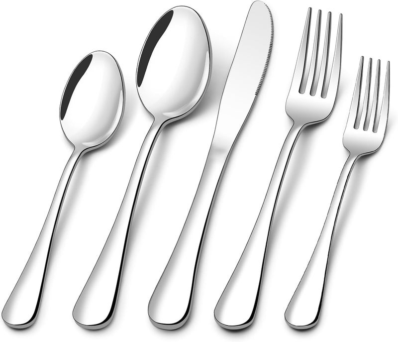 Compralo 60 Piece Silverware Set for 12, Stainless Steel Flatware Set Tableware Set Inculde Forks Knives Spoons, Mirror Polished Cutlery Set for Home Kitchen and Restaurant Party, Dishwasher Safe - Image 1