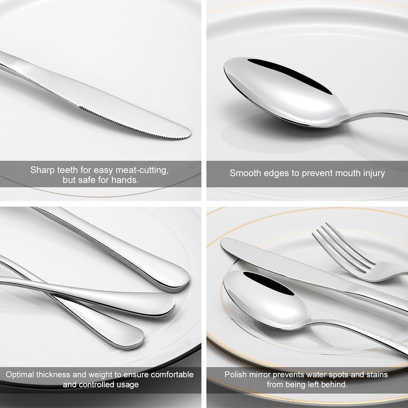Compralo 60 Piece Silverware Set for 12, Stainless Steel Flatware Set Tableware Set Inculde Forks Knives Spoons, Mirror Polished Cutlery Set for Home Kitchen and Restaurant Party, Dishwasher Safe - Image 3