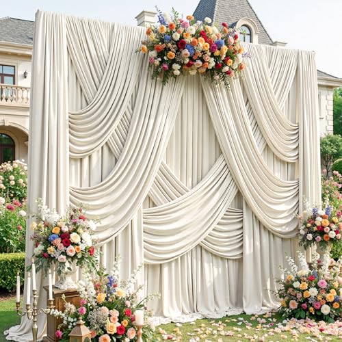Htper 20ftx12ft Beige Backdrop Curtains for Parties, Wrinkle Free Polyester Beige Photo Backdrop Drapes 4 Panels 12 ft Long Back Drop Cloth for Wedding Birthday Photography Background - Image 1