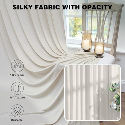 Htper 20ftx12ft Beige Backdrop Curtains for Parties, Wrinkle Free Polyester Beige Photo Backdrop Drapes 4 Panels 12 ft Long Back Drop Cloth for Wedding Birthday Photography Background - Image 4