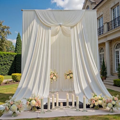 Htper 20ftx12ft Beige Backdrop Curtains for Parties, Wrinkle Free Polyester Beige Photo Backdrop Drapes 4 Panels 12 ft Long Back Drop Cloth for Wedding Birthday Photography Background - Image 5