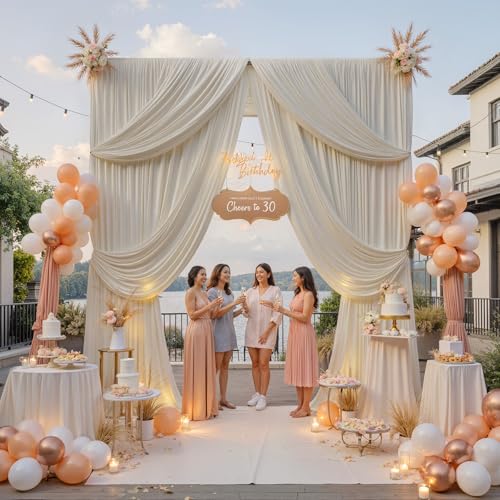 Htper 20ftx12ft Beige Backdrop Curtains for Parties, Wrinkle Free Polyester Beige Photo Backdrop Drapes 4 Panels 12 ft Long Back Drop Cloth for Wedding Birthday Photography Background - Image 3