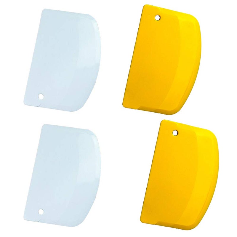 lasenersm 4 Pieces Dough Scraper Bowl Scraper Foodsafe Plastic Dough Cutter Plastic Scraper Practical Bench Scraper Multipurpose Food Scrappers for Bread Dough Cake Fondant Icing White Yellow
