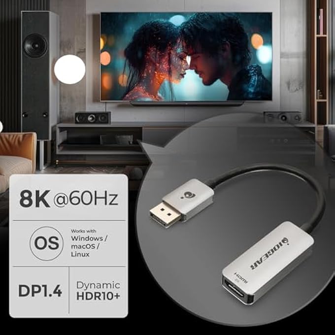 Iogear 8K ACTIVE DISPLAYPORT TO HDMI ADAPTER, HDR10+, HDCP 1.4, HDCP 2.3, DP 1.4, GDPHD8KA - Image 2