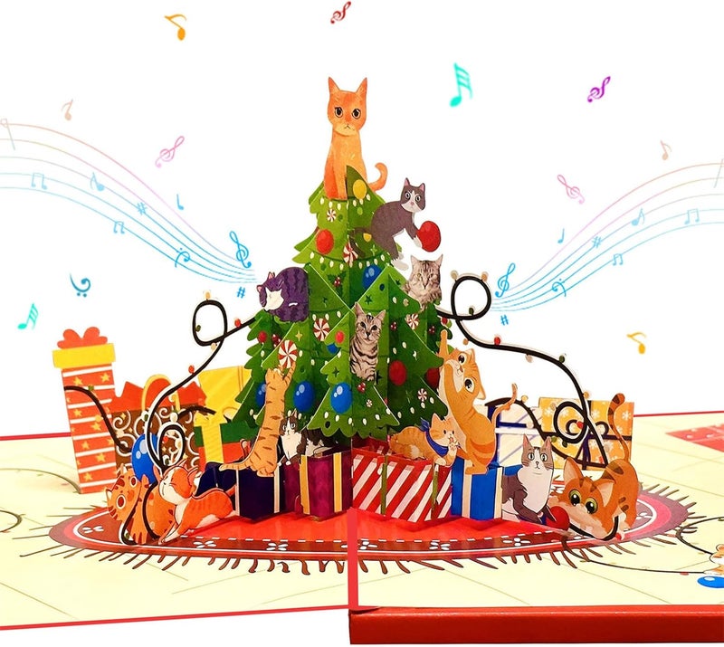 Participatory Three-dimeChristmas Card with Musical Surprise and LED Lighting Artisanal Papercraft for Cyclical Longings Constructed Holiday Invitation Card - Image 5