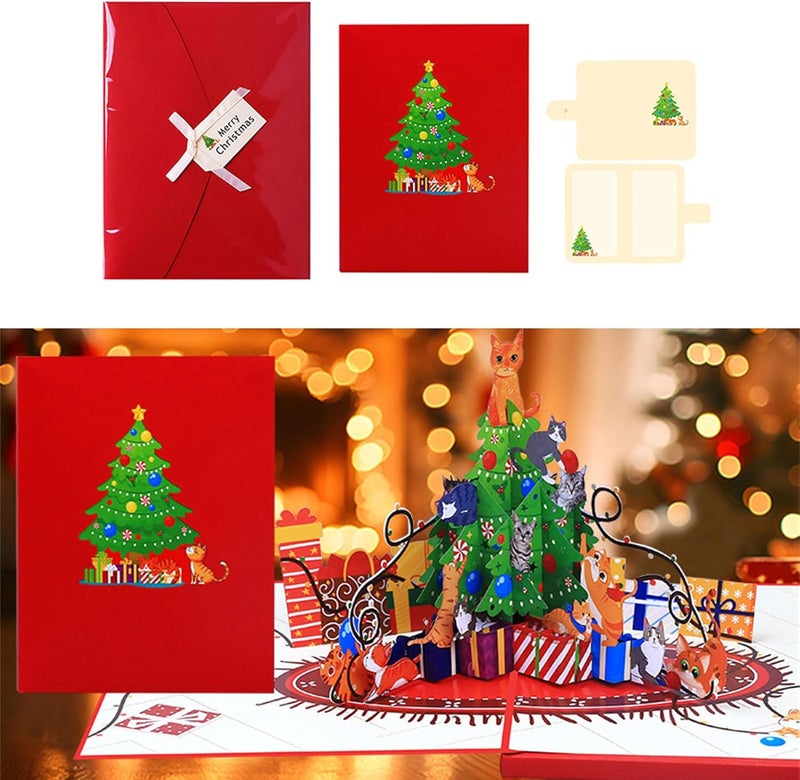 Participatory Three-dimeChristmas Card with Musical Surprise and LED Lighting Artisanal Papercraft for Cyclical Longings Constructed Holiday Invitation Card - Image 2