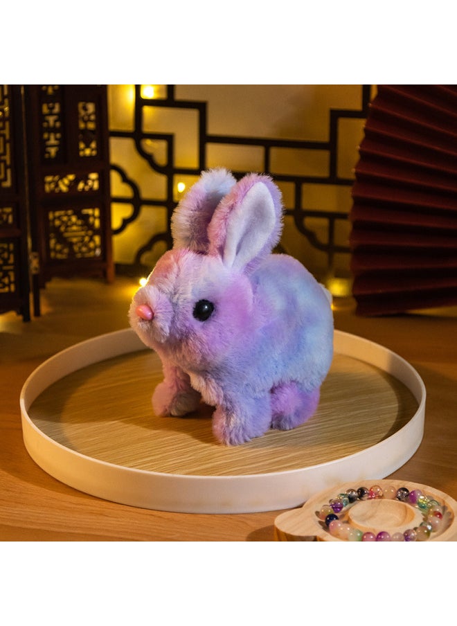 Plush Electric Rabbit Can Move Its Ears And Beat Its Mouth And Squeak Its Colorful Rabbit Children And Girls Play House-Color:Rainbow Purple Rabbit-Specifications:No Opp Bag 