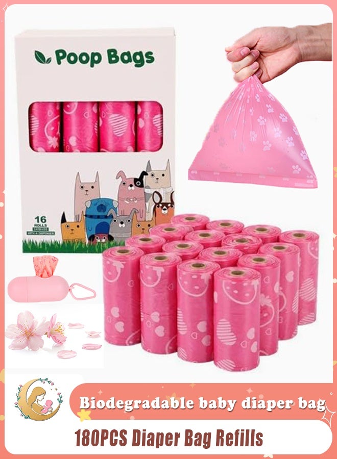 BEBLOSSOM 180PCS Biodegradable Diaper Bags Refills with Dispenser – Lemon Scented Baby Nappy Disposal Bags, Leak-Proof Trash Bags for Baby, Pets & Travel (Pink) - Image 1