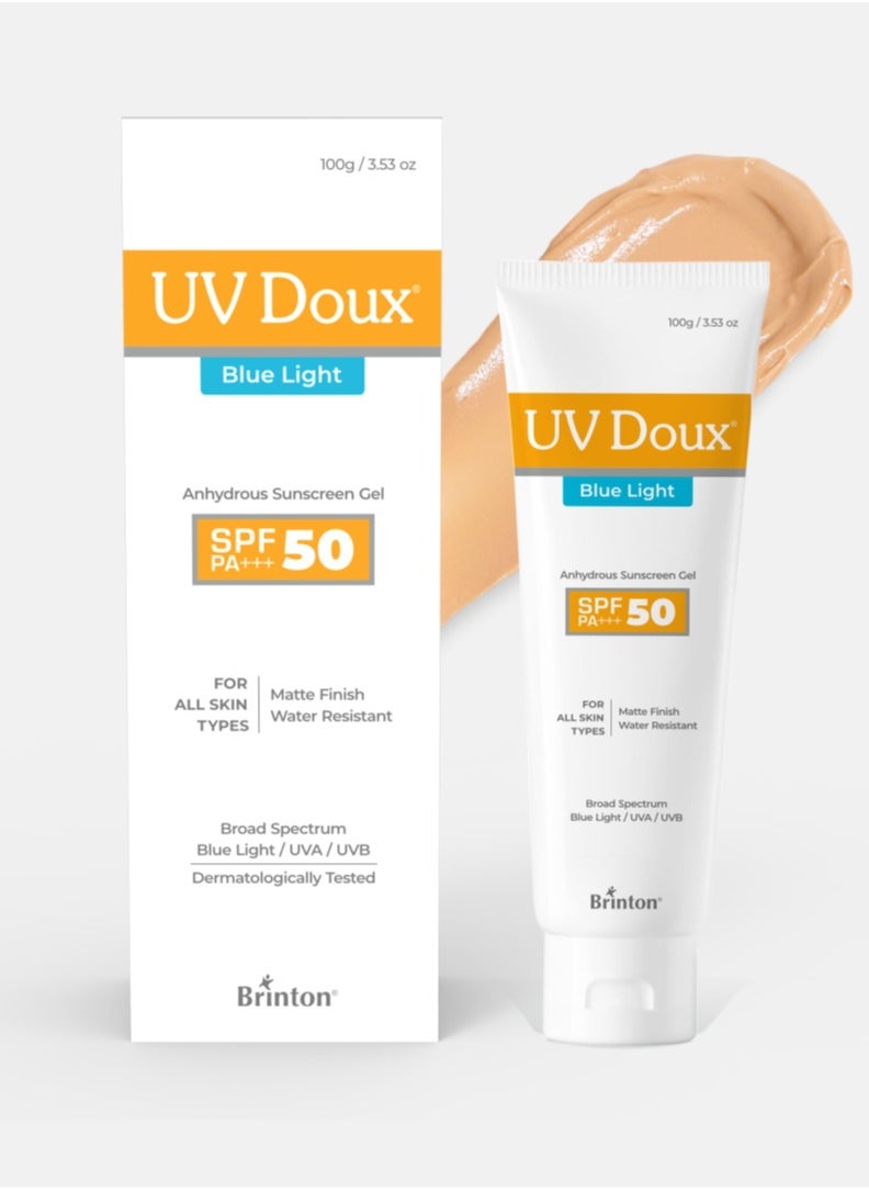 Brinton UV Doux Blue Light Tinted Sunscreen Gel SPF 50 PA+++ Broad Specturm | Blue Light & UVA/UVB Protection | Matte Finish with Sweat & Water Resistance For Men & Women | For All Skin Types, 50g  - Image 1