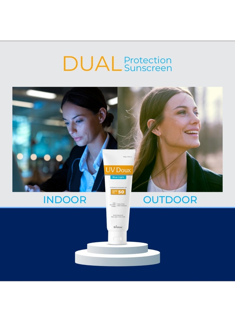 Brinton UV Doux Blue Light Tinted Sunscreen Gel SPF 50 PA+++ Broad Specturm | Blue Light & UVA/UVB Protection | Matte Finish with Sweat & Water Resistance For Men & Women | For All Skin Types, 50g  - Image 3