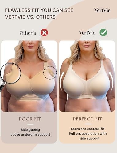 Vertvie Women's Seamless Bras No Underwire Scalloped Push Up Bras Soft Wireless Comfort Bralettes Full Coverage Everyday Bra (Black,Medium) - Image 5