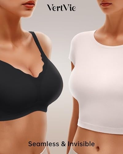 Vertvie Women's Seamless Bras No Underwire Scalloped Push Up Bras Soft Wireless Comfort Bralettes Full Coverage Everyday Bra (Black,Medium) - Image 4