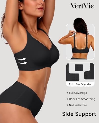 Vertvie Women's Seamless Bras No Underwire Scalloped Push Up Bras Soft Wireless Comfort Bralettes Full Coverage Everyday Bra (Black,Medium) - Image 3