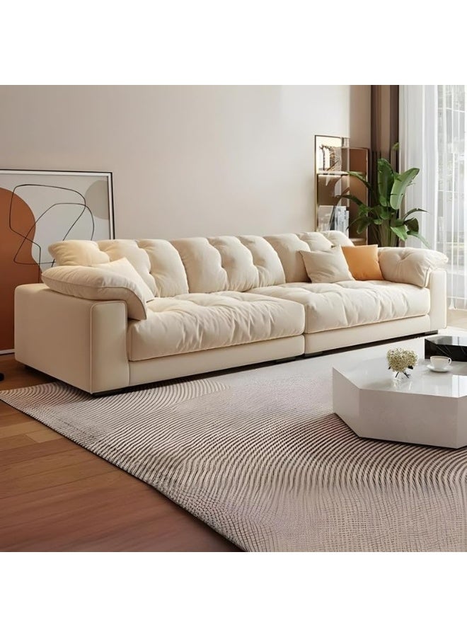 Comfynest Beige Anti Cat Scratch Cushions in Solid Color Wood Frame Modern Sofa  - Image 1