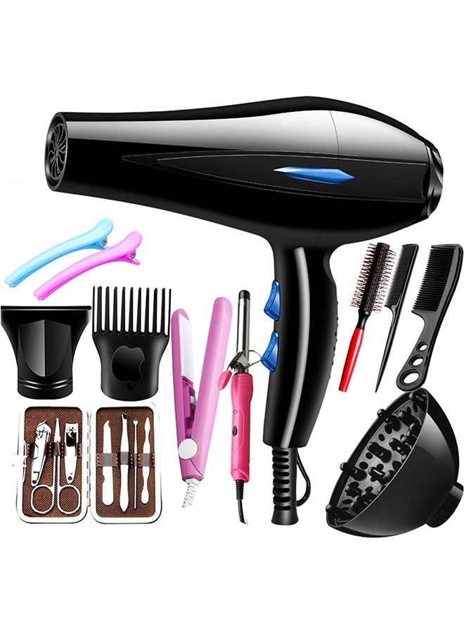 MTSOVIV Hair Dryer, 3 Heating/3 Speed/Cold Fast Drying Low-Noise Hairdrier, Salon Professional Hair Dryer with Diffuser/Nozzle/Comb/etc (Black) - Image 1