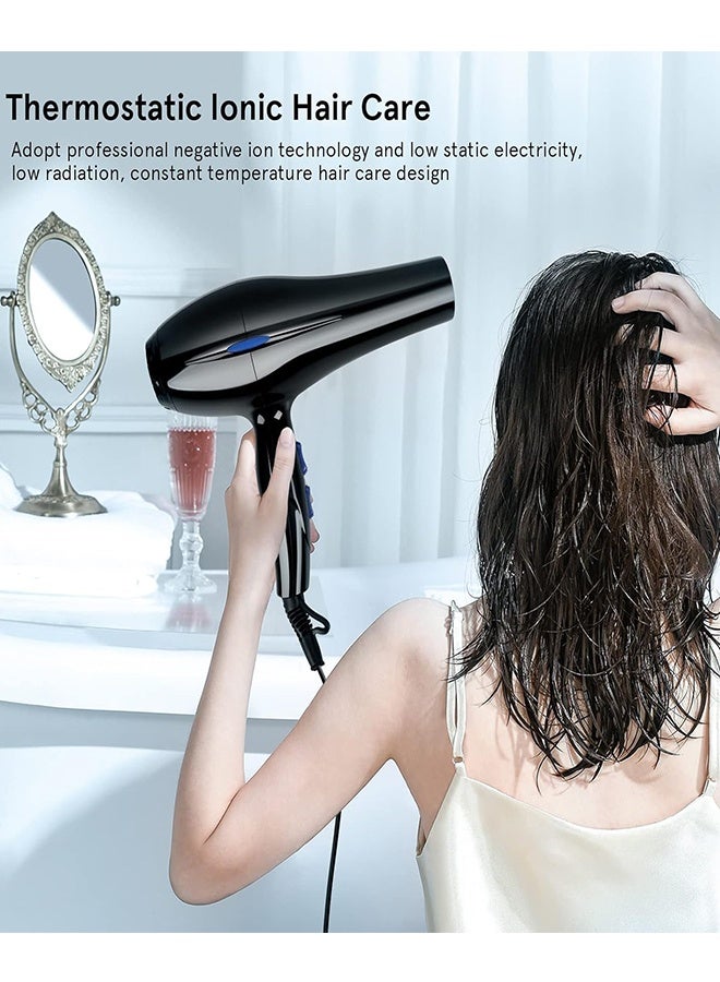 MTSOVIV Hair Dryer, 3 Heating/3 Speed/Cold Fast Drying Low-Noise Hairdrier, Salon Professional Hair Dryer with Diffuser/Nozzle/Comb/etc (Black) - Image 2
