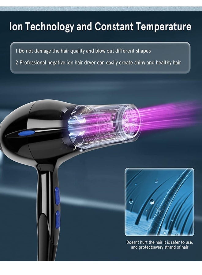 MTSOVIV Hair Dryer, 3 Heating/3 Speed/Cold Fast Drying Low-Noise Hairdrier, Salon Professional Hair Dryer with Diffuser/Nozzle/Comb/etc (Black) - Image 4