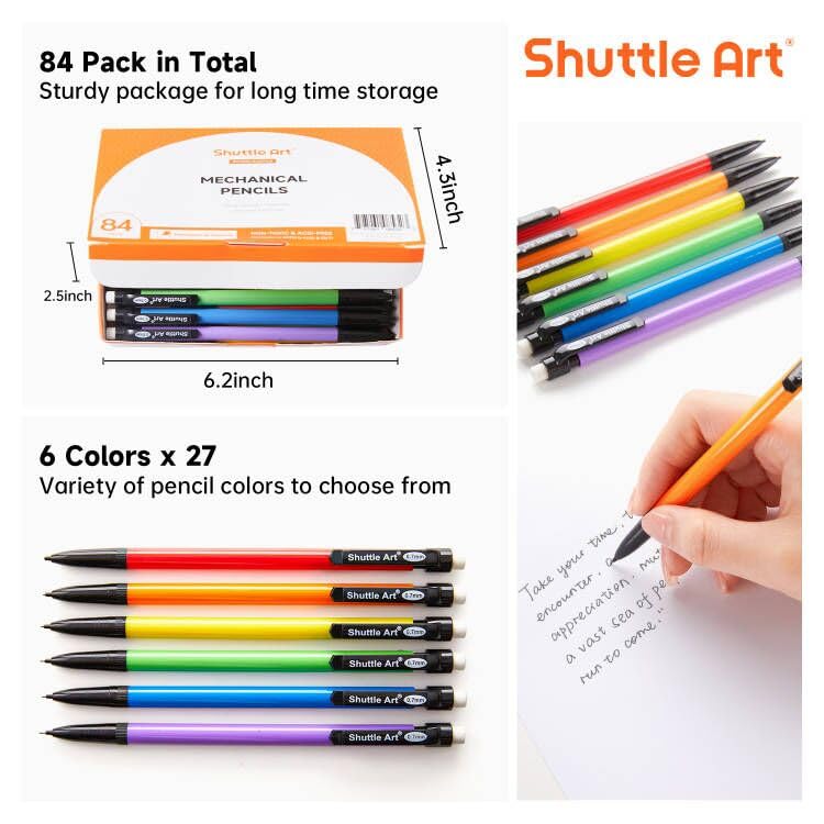 Shuttle Art Mechanical Pencils, 84 Pack Bulk Mechanical Pencils 0.7mm Medium Point, HB #2 Lead, Assorted Barrels, Office School Supplies - Image 2