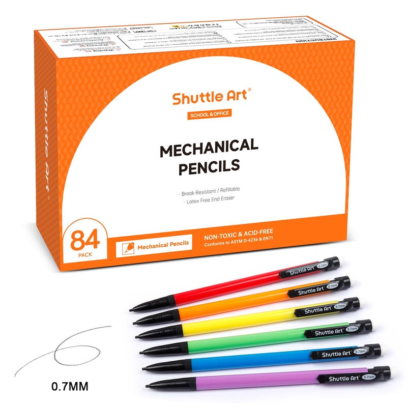 Shuttle Art Mechanical Pencils, 84 Pack Bulk Mechanical Pencils 0.7mm Medium Point, HB #2 Lead, Assorted Barrels, Office School Supplies - Image 1