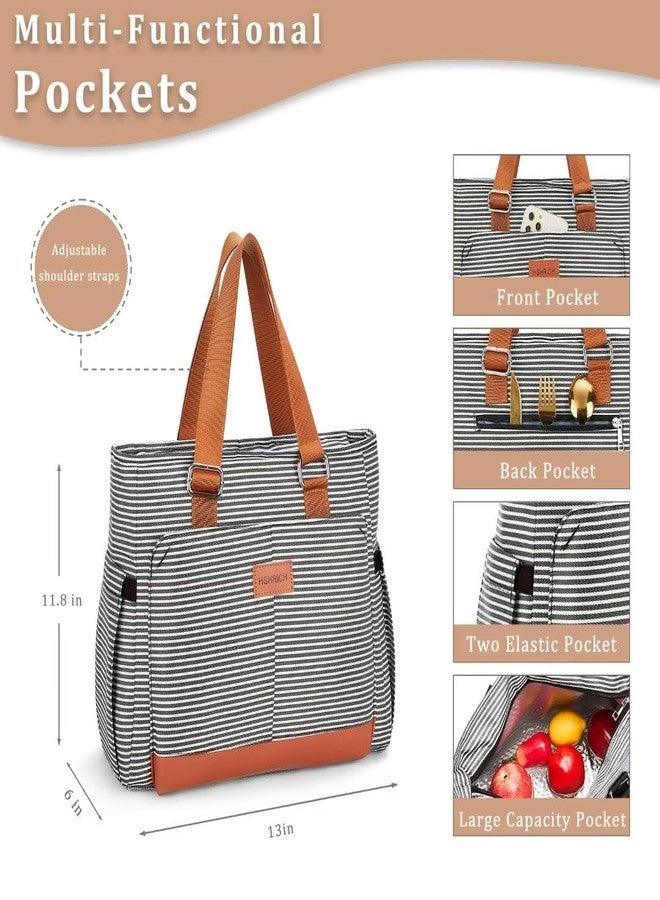 HSHRICH Large Women Lunch Bags for Work/Insulated Adult Lunch Box/Leakproof Cooler Lunch Tote Bag with Storage Pocket. Reusable Lunch Cooler Purse for Work Picnic Hiking 14L, Stripe - Image 2