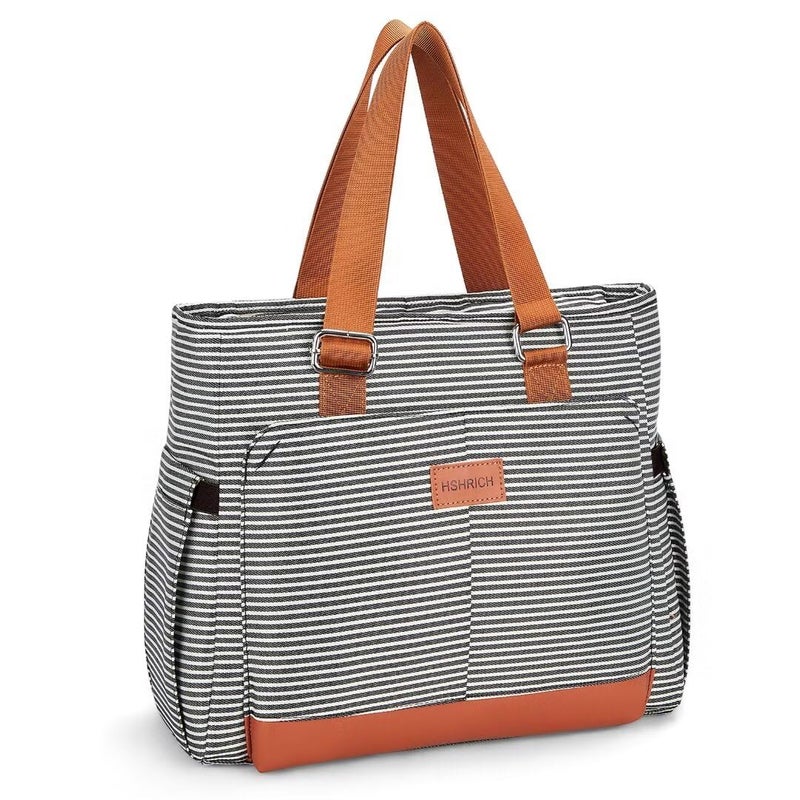 HSHRICH Large Women Lunch Bags for Work/Insulated Adult Lunch Box/Leakproof Cooler Lunch Tote Bag with Storage Pocket. Reusable Lunch Cooler Purse for Work Picnic Hiking 14L, Stripe - Image 1