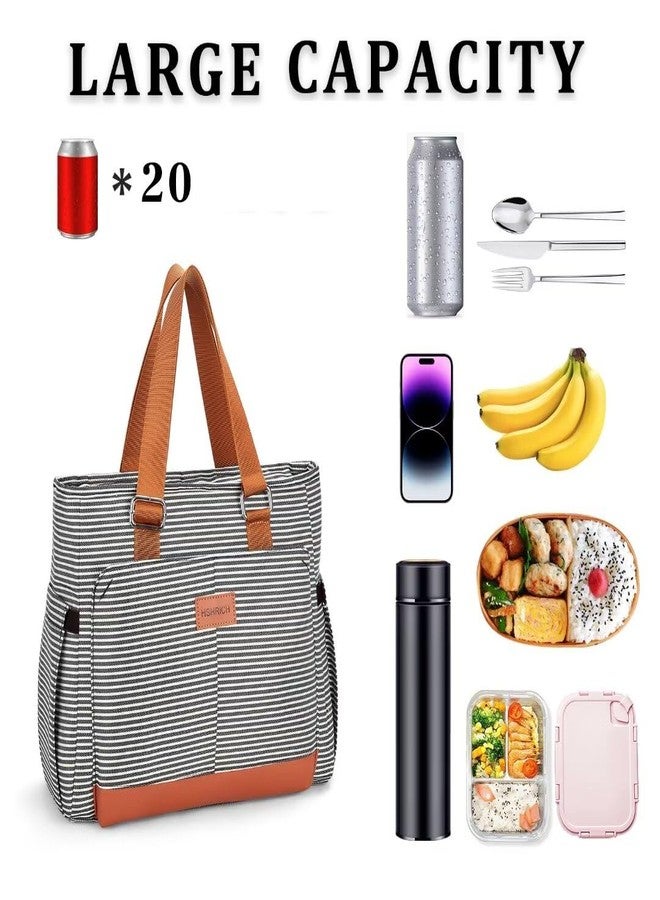 HSHRICH Large Women Lunch Bags for Work/Insulated Adult Lunch Box/Leakproof Cooler Lunch Tote Bag with Storage Pocket. Reusable Lunch Cooler Purse for Work Picnic Hiking 14L, Stripe - Image 3