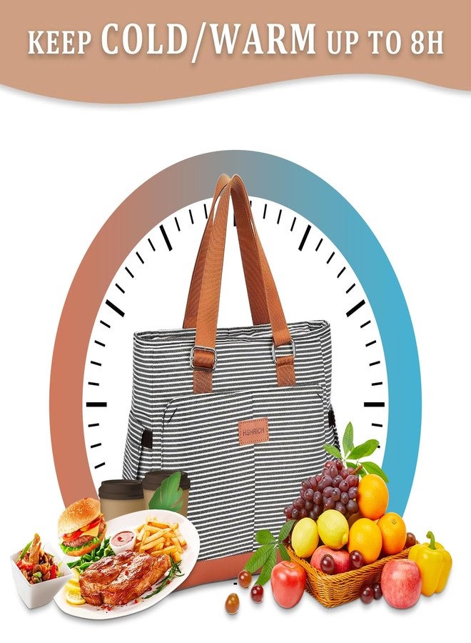HSHRICH Large Women Lunch Bags for Work/Insulated Adult Lunch Box/Leakproof Cooler Lunch Tote Bag with Storage Pocket. Reusable Lunch Cooler Purse for Work Picnic Hiking 14L, Stripe - Image 4
