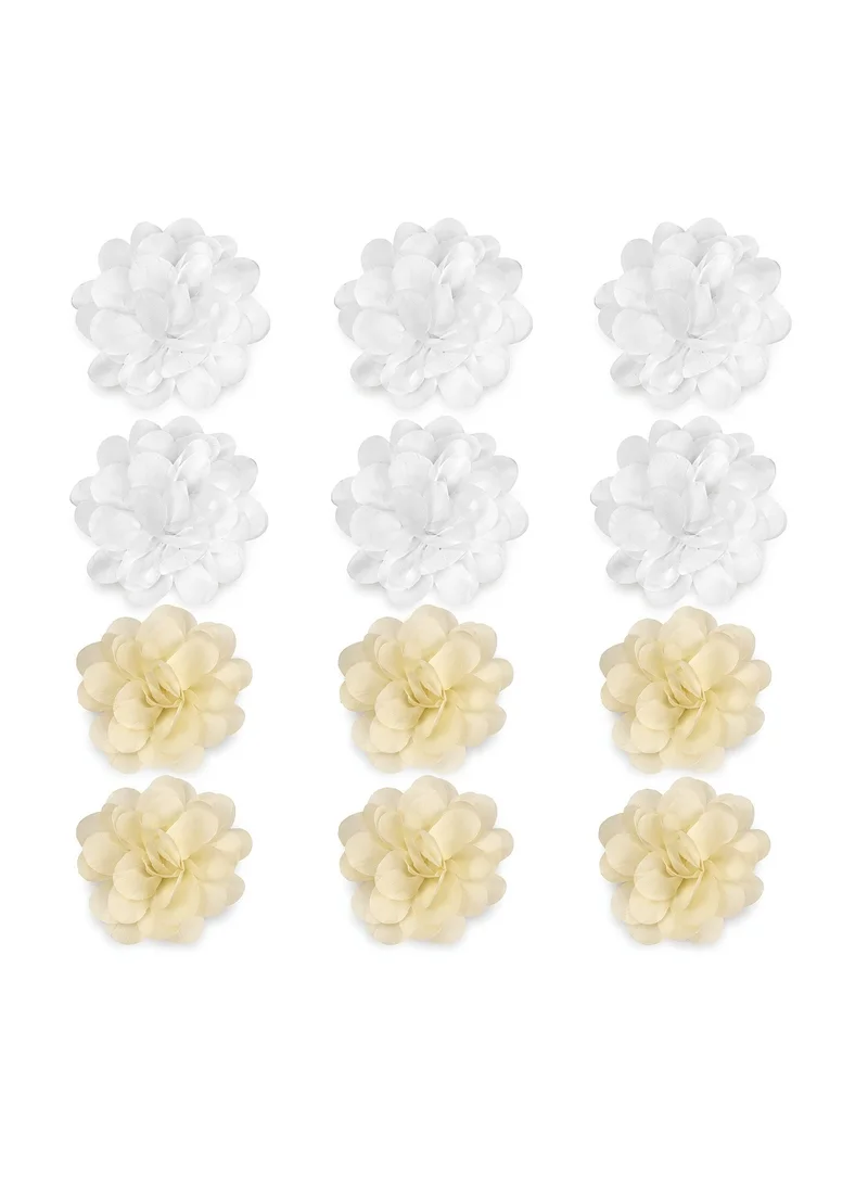 Lion Llama Girls Flower Hair Ties | Soft Stretch Ponytail Holders for Kids, Floral Hair Accessories for Everyday Wear & Special Occasions-White & Beige 12 Pieces