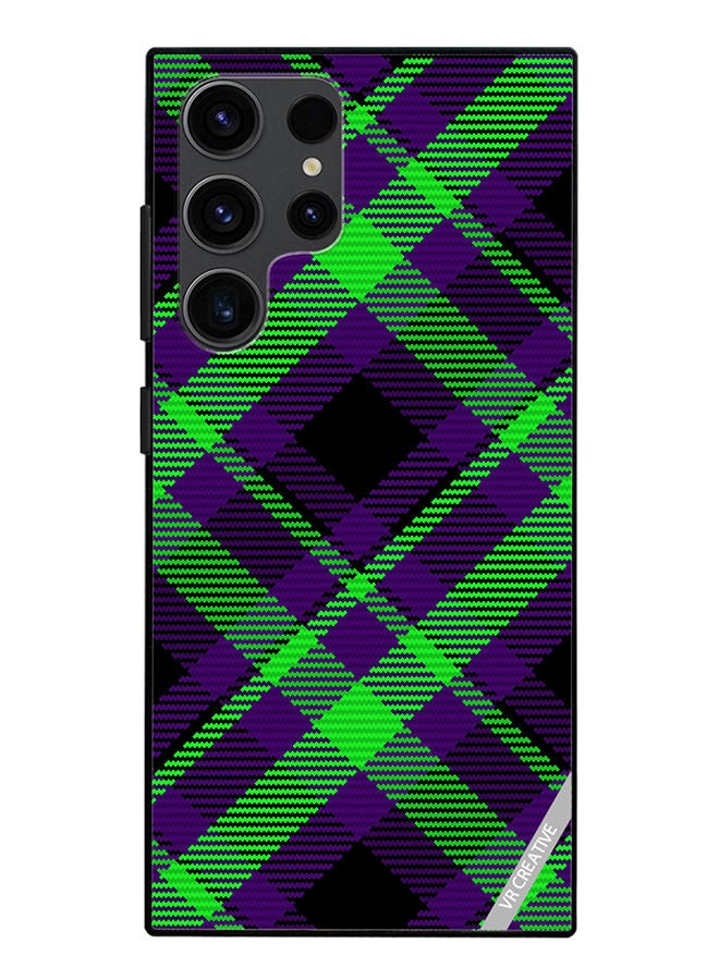 VR CREATIVE Protective Case Cover For Samsung Galaxy S23 Ultra 5G Black Green Checkered Design Multicolour - Image 1