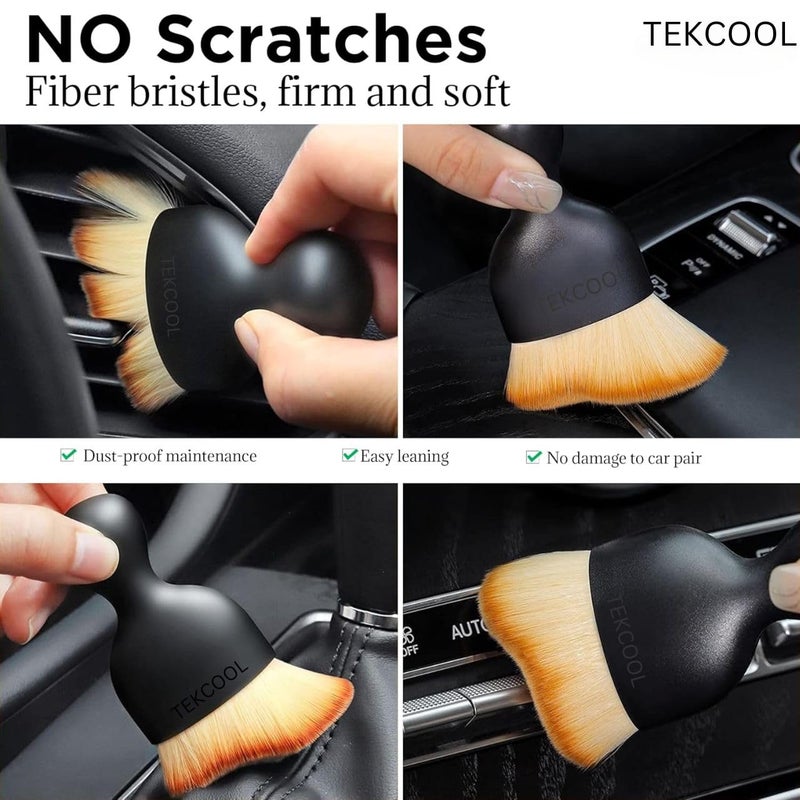 TEKCOOL مجموعة TEKCOOL من 5 قطع من الأقمشة الدقيقة لتنظيف السيارات مع فرشاة طويلة للتنظيف الخارجي والداخلي للسيارة، فرشاة لتنظيف فتحات تكييف الهواء للسيارة، مجموعة تنظيف السيارات (A1) - Image 4