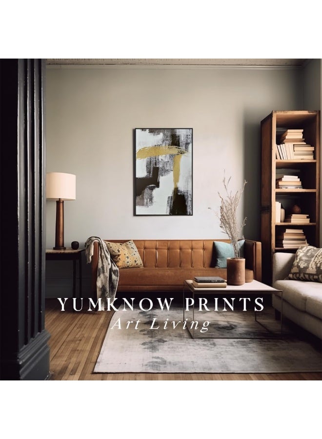 YUMKNOW Black Gold Beige Strokes Abstract Black Framed Canvas Wall Art for Bedroom - Large Oversize 24x36 Ready to Hang Living Room - Image 2