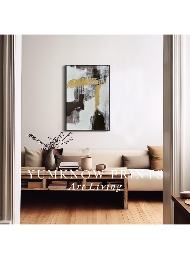 YUMKNOW Black Gold Beige Strokes Abstract Black Framed Canvas Wall Art for Bedroom - Large Oversize 24x36 Ready to Hang Living Room - Image 4