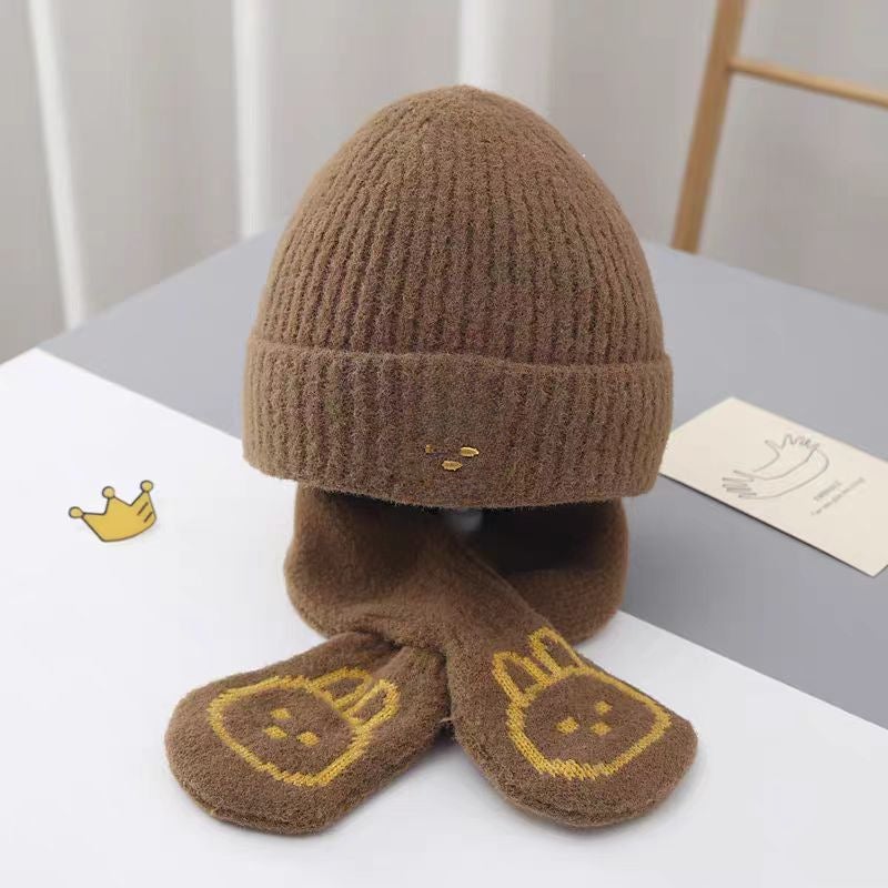 Cute Rabbit Baby Knit Hat Scarf Set brown hat scarf] 