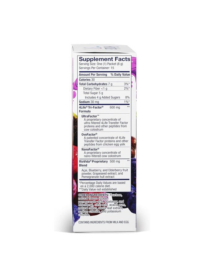4life Transfer Factor RioVida Stix Tri-Factor Formula, Supports Immune System with Elderberry, Blueberry, Pomegranate and Acai - 15 Packets - Image 2