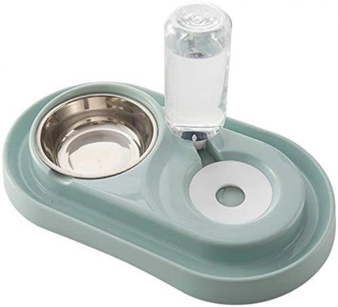 Allmart Cat Dog Food Dish Bowl with Automatic Water Dispenser Kitten Puppy Animal Pets Dual Port Drinking Fountain Feeding Bowls (green) - Image 1