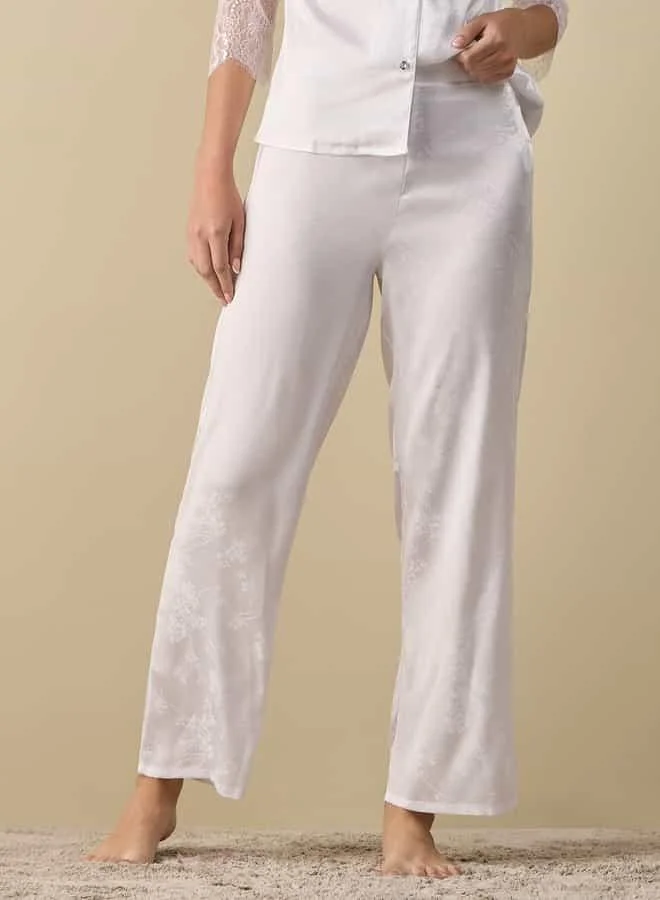 Splash FAV Floral Jacquard Textured Shirt and Elasticated Pyjama Set