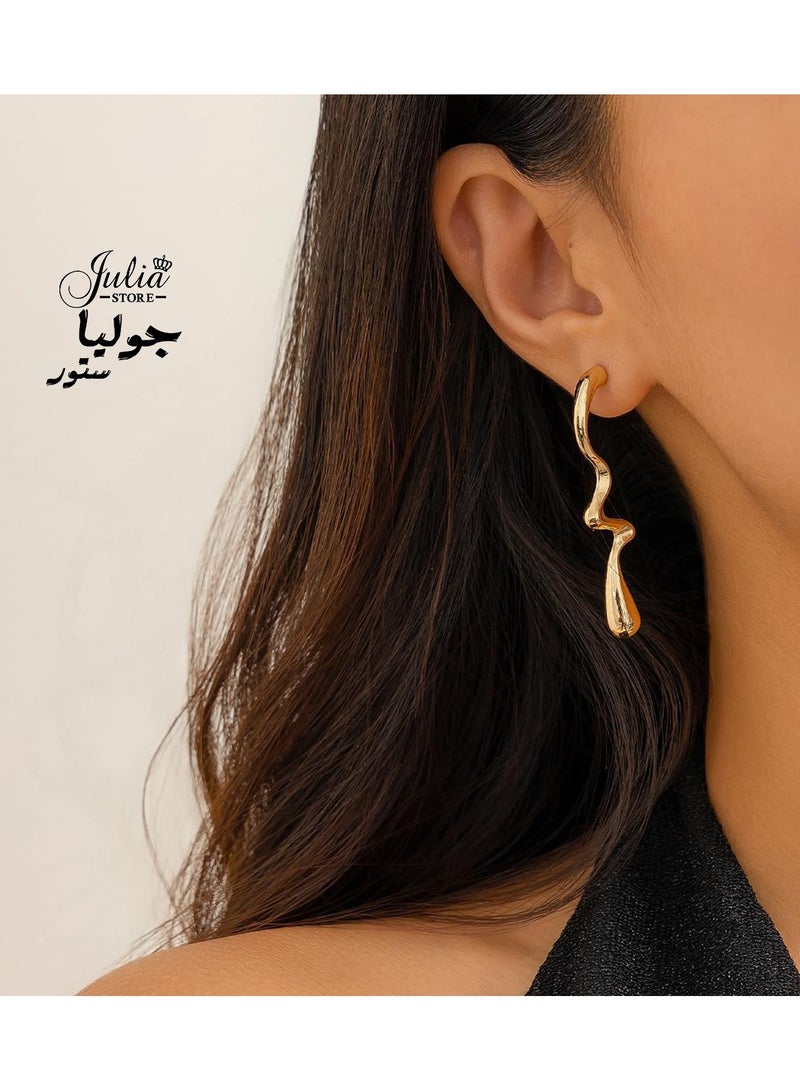 Julia Store Fashion 18K Gold Plated Stainless Steel Irregular Water Drop Long Dangle Earrings Unique Trendy Women  - Image 4