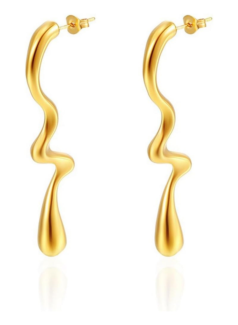 Julia Store Fashion 18K Gold Plated Stainless Steel Irregular Water Drop Long Dangle Earrings Unique Trendy Women  - Image 1